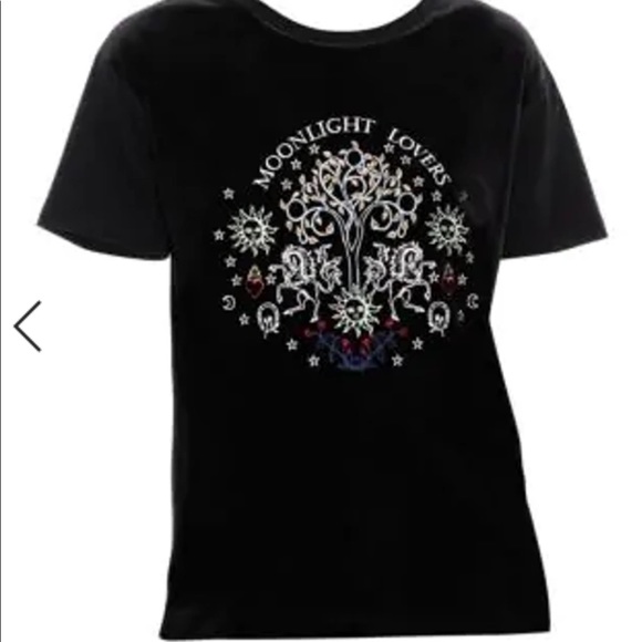 Sandro Paris Moonlight Lovers Embroidered Stretch Velvet Tee, size S - Picture 3 of 11